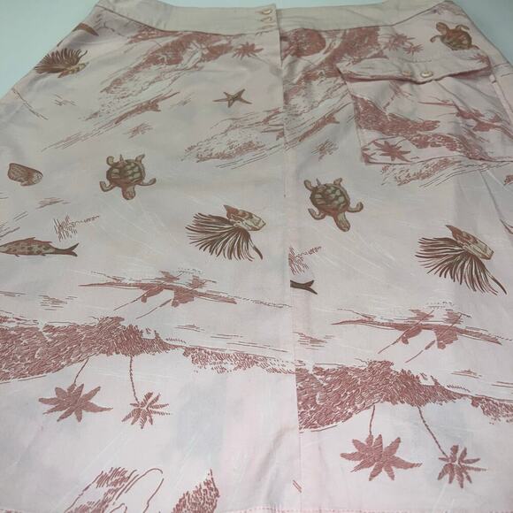 Terre & Mer Cotton A-Line Skirt Sea Turtles Shells Pink Size Euro 44 (US 12) - Picture 2 of 13